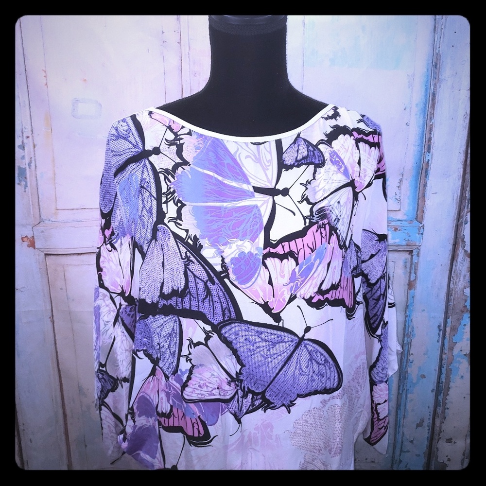 Robert Graham silk butterfly poncho top large